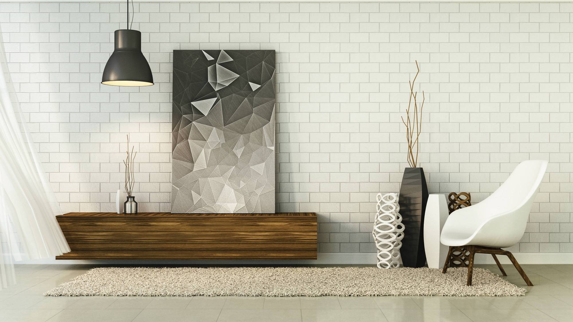 Salon moderne et contemporain en carreaux plats en céramique de couleur mat