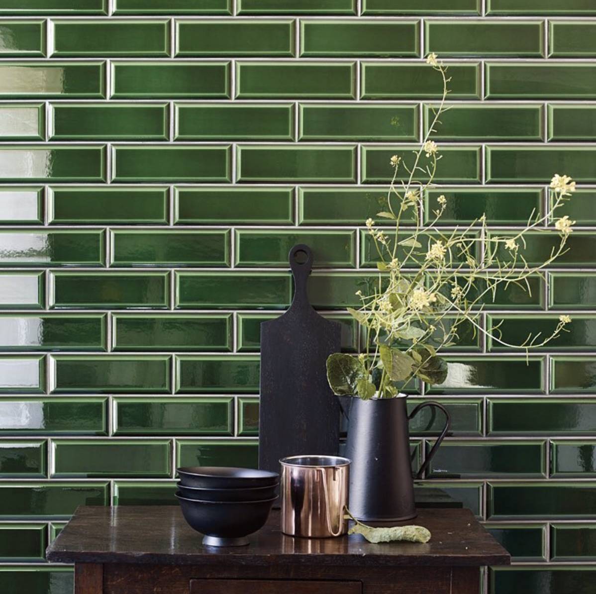 Mur en carreaux Metro allongés Vert Foncé
