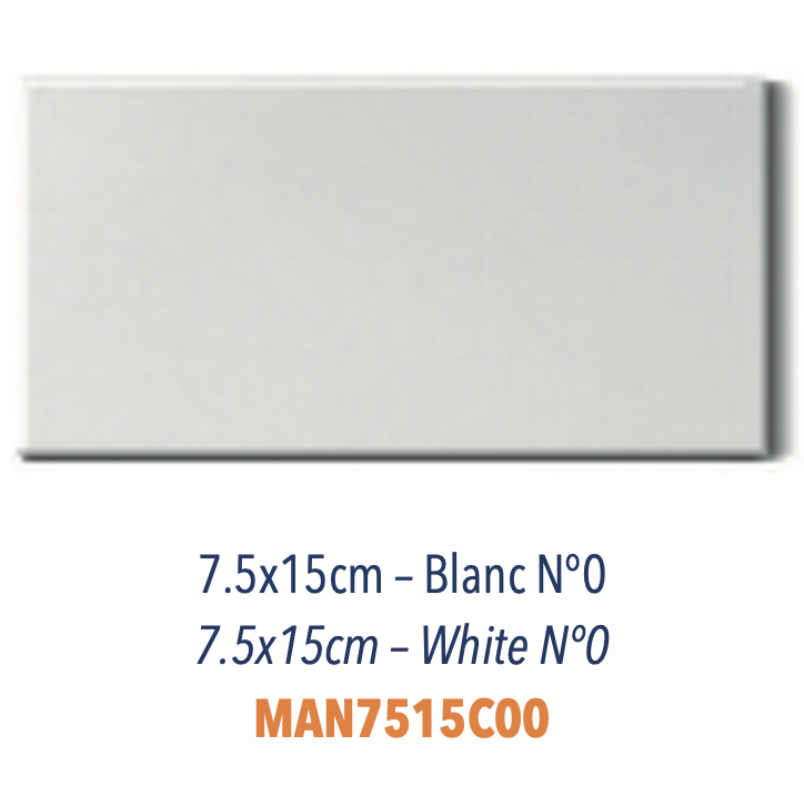 Carreau Céramique Plat 7,5 x 15 cm Blanc Brillant