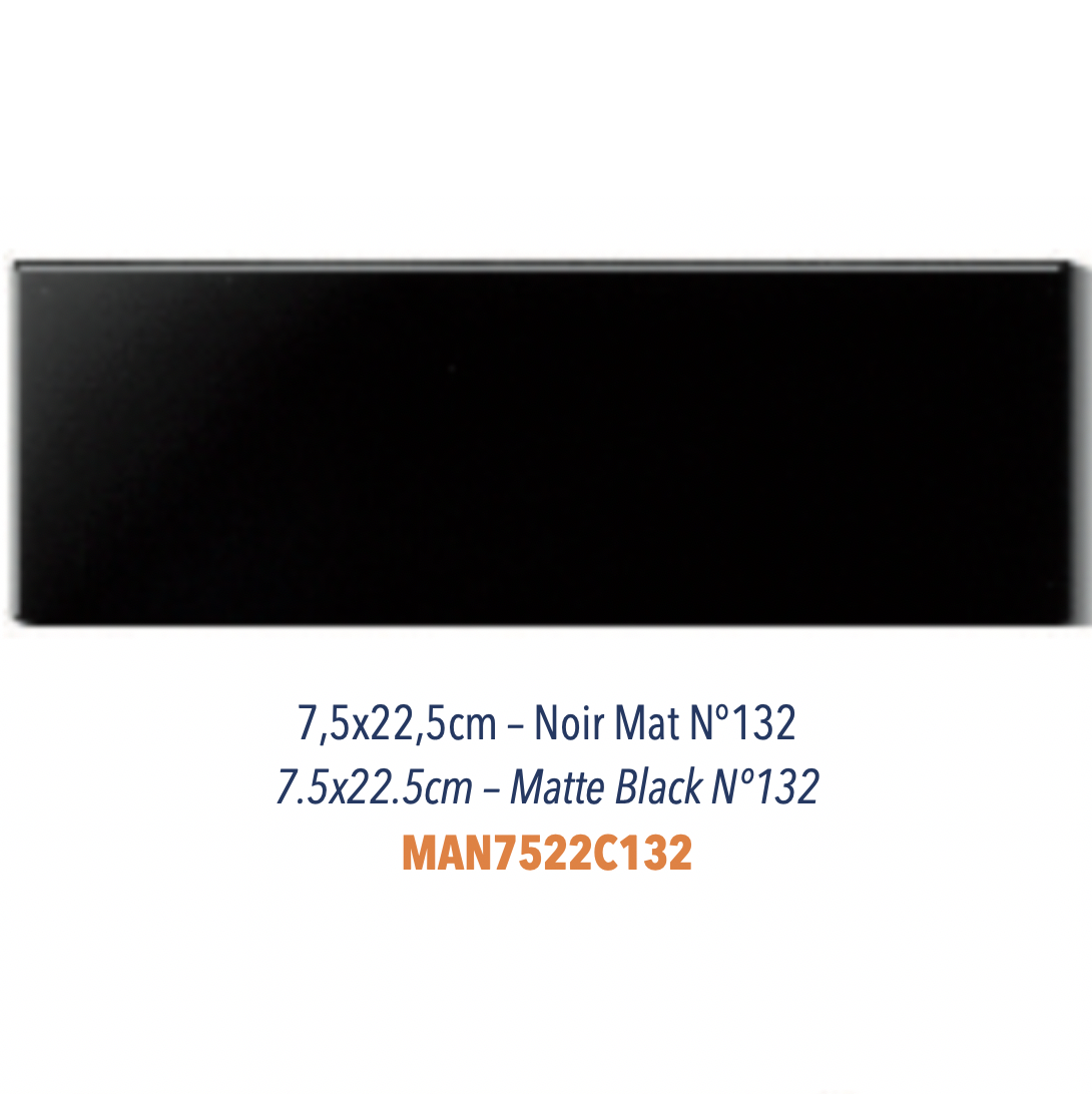 Carreau en céramique faience plat Finition matte Gris Perle Carreau en céramique faience plat Finition matte 7,5 x 22,5 cm Noir