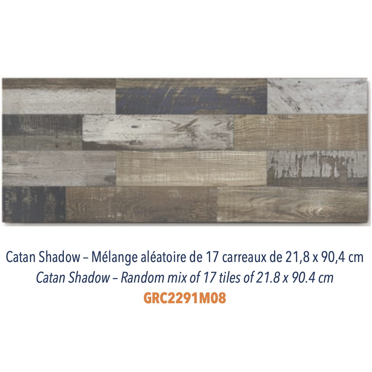 Mélange aléatoire de carreaux en grès cérame imitation parquet bois Catan Shadow