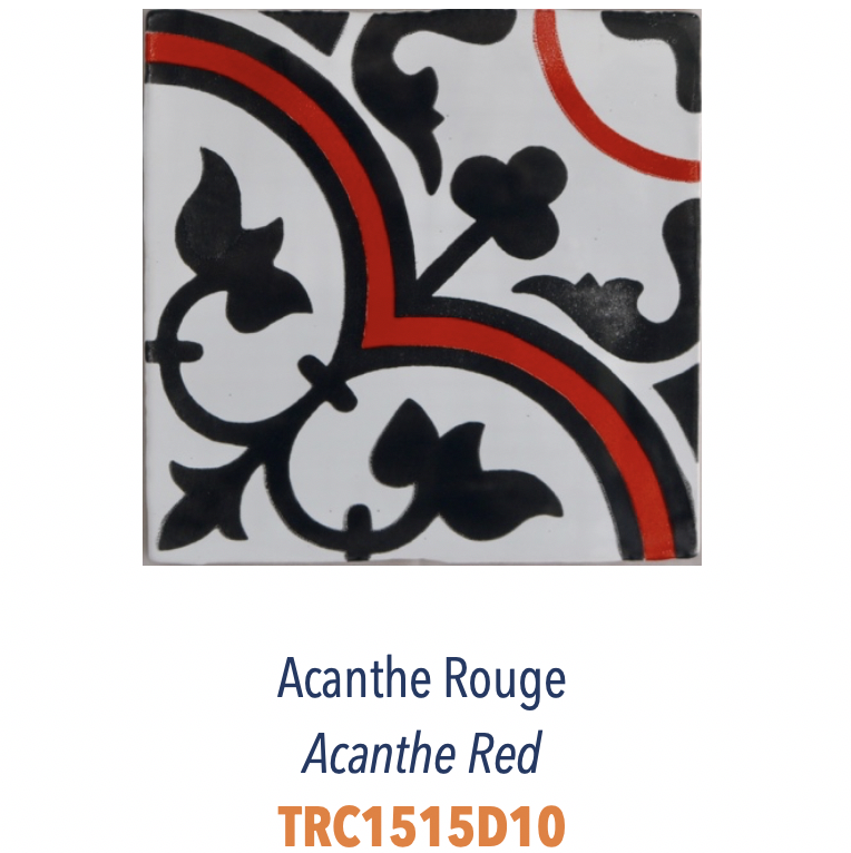 Carreau de faience émaillée sérigraphie à la main décor provencal typique Acanthe Rouge