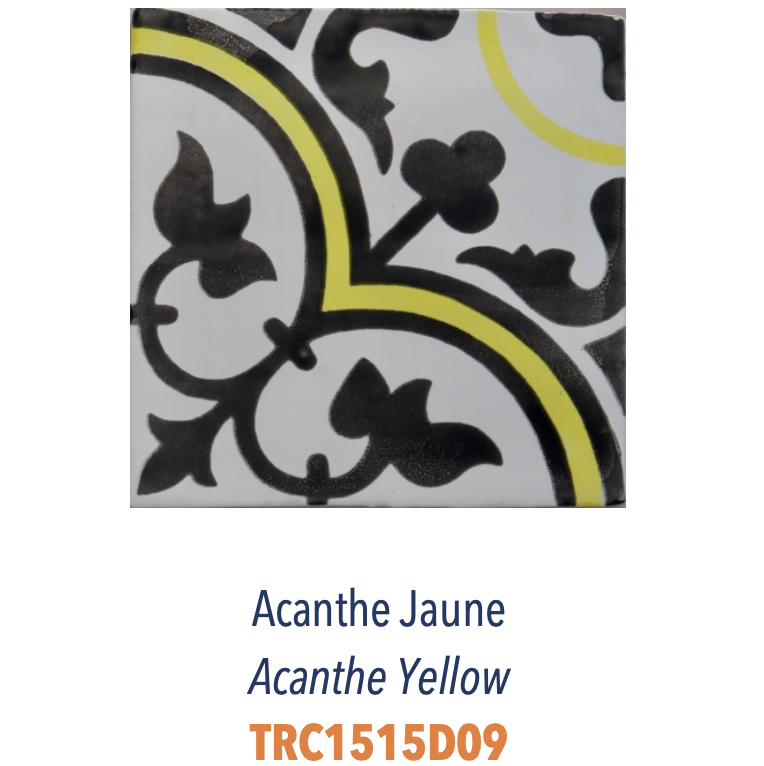 Carreau de faience émaillée sérigraphie à la main décor provencal typique Acanthe Jaune