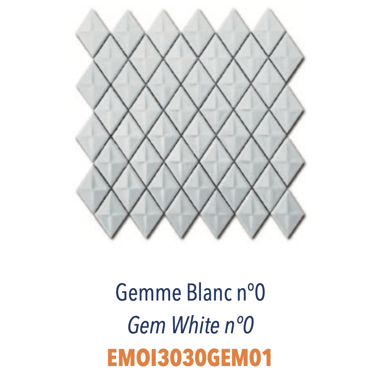 Mosaïque Losanges Gemme avec léger relief en grès cérame émaillé pour usage sur murs Blanc