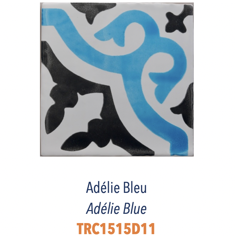 Carreau de faience émaillée sérigraphie à la main décor provencal typique Adélie Bleu