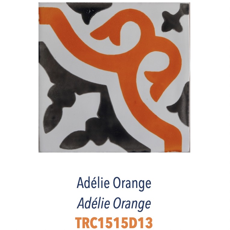 Carreau de faience émaillée sérigraphie à la main décor provencal typique Adélie Orange