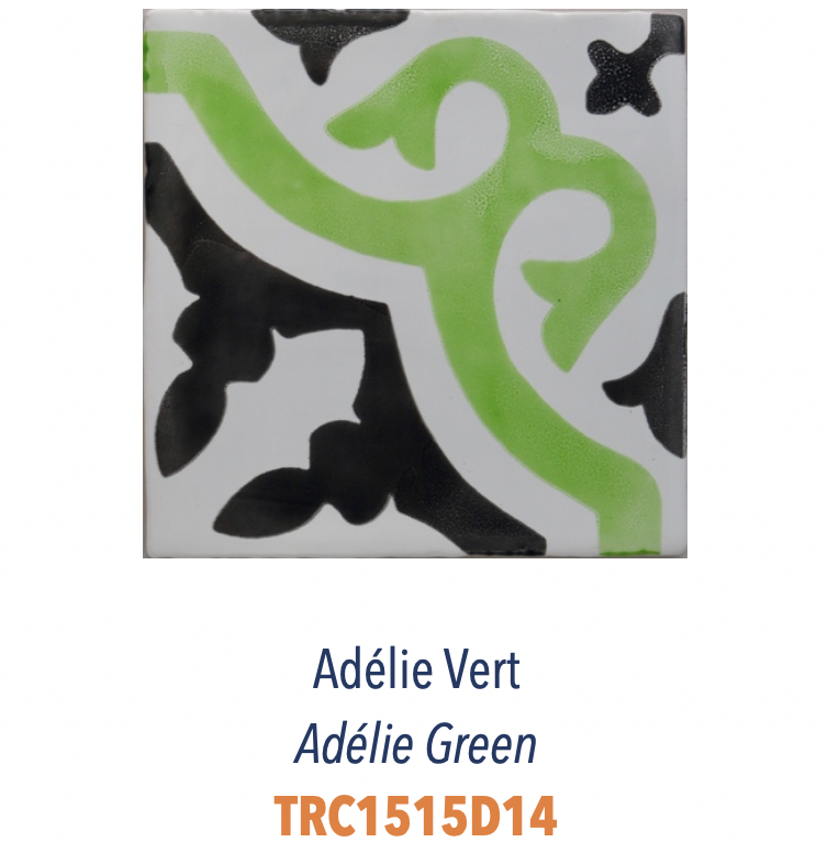 Carreau de faience émaillée sérigraphie à la main décor provencal typique Adélie Vert