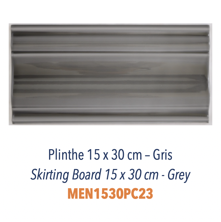Plinthe pour bas de mur 15 x 30 cm Céramique Gris