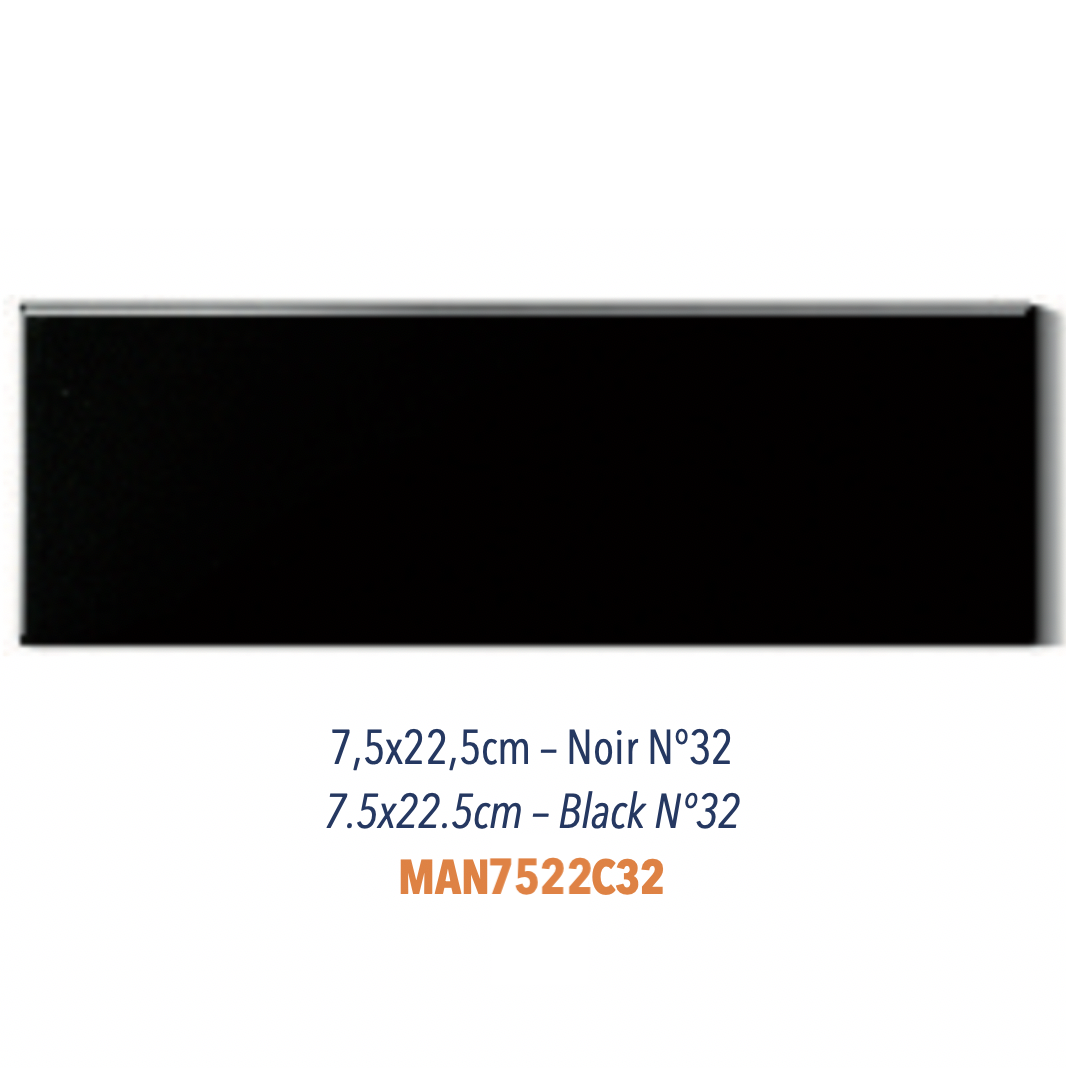 Carreau Céramique Plat 7,5 x 22,5 cm Noir Brillant