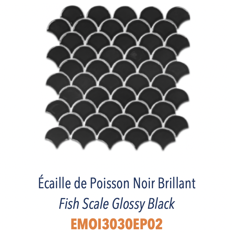 Mosaïque écaille de poisson en grès cérame émaillé pour usage sur murs Noir