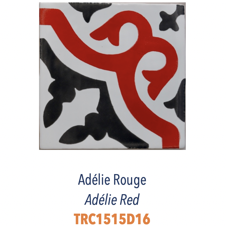 Carreau de faience émaillée sérigraphie à la main décor provencal typique Adélie Rouge