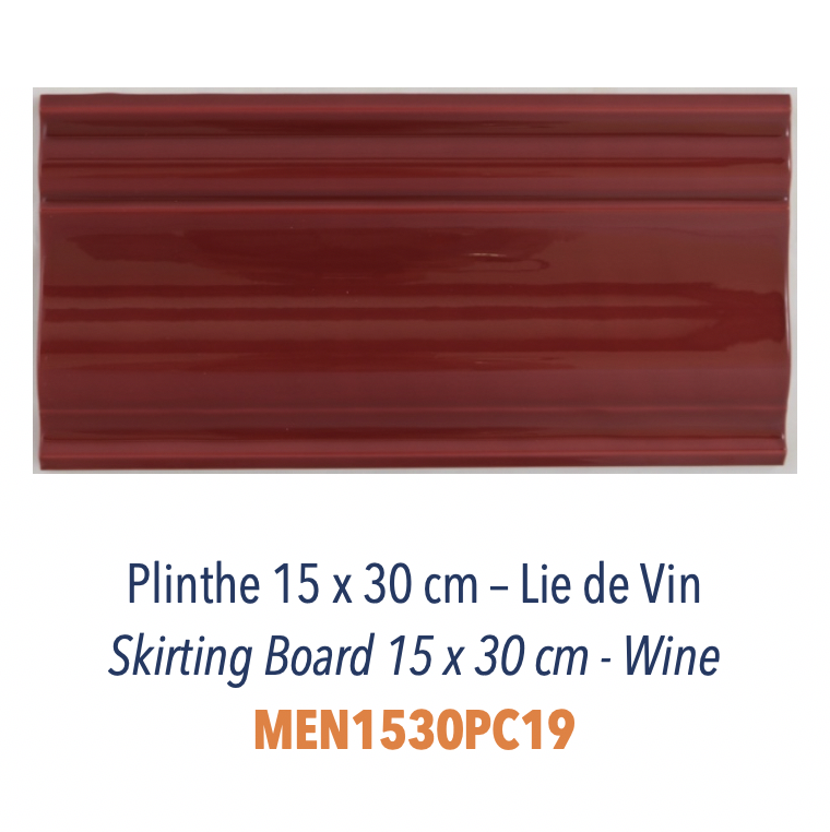 Plinthe pour bas de mur 15 x 30 cm Céramique Lie de Vin