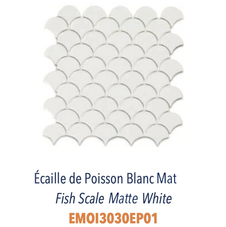 Mosaïque écaille de poisson en grès cérame émaillé pour usage sur murs Blanc Brillant