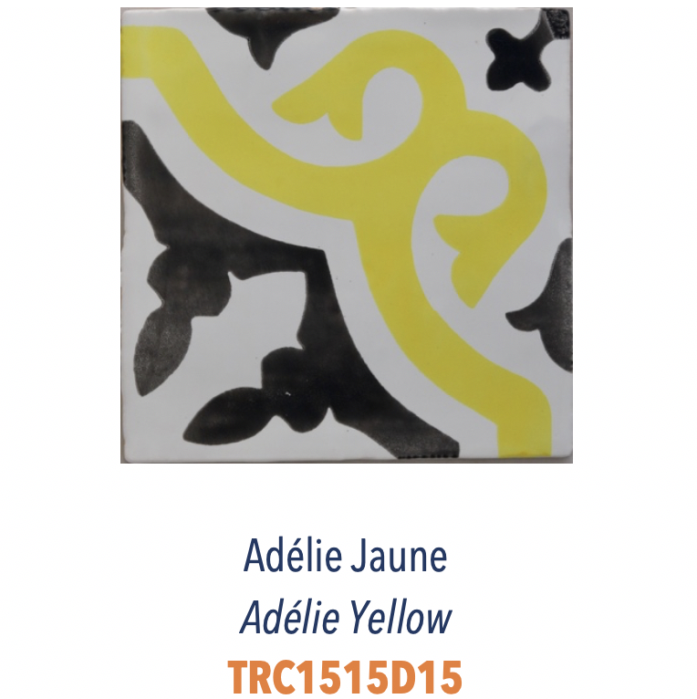 Carreau de faience émaillée sérigraphie à la main décor provencal typique Adélie Jaune