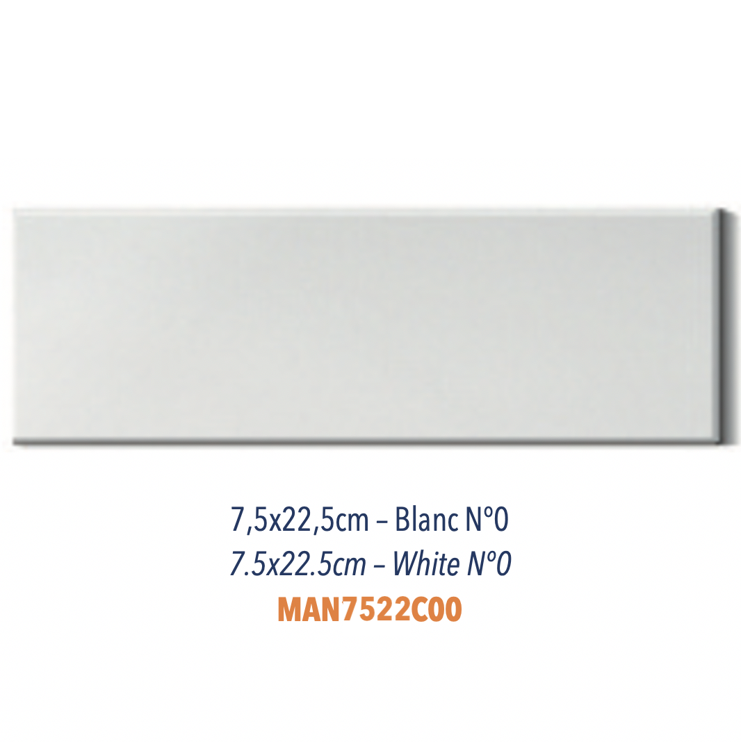 Carreau Céramique Plat 7,5 x 22,5 cm Blanc Brillant