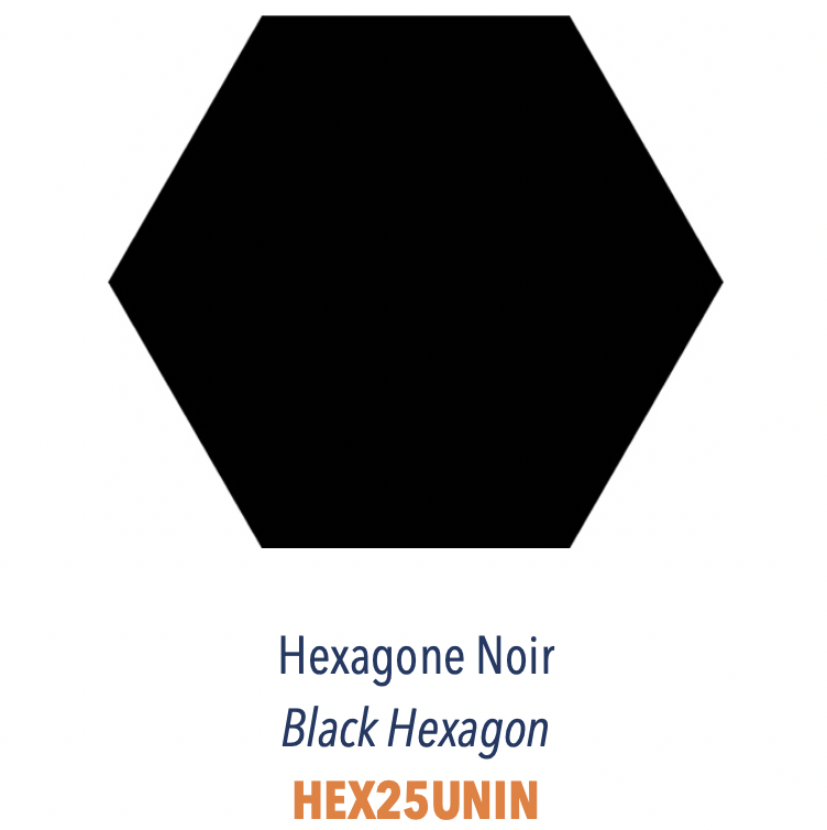 Carreau pour sol et mur forme hexagone en grès cérame facile d'entretien et pratique d'utilisation Uni Noir