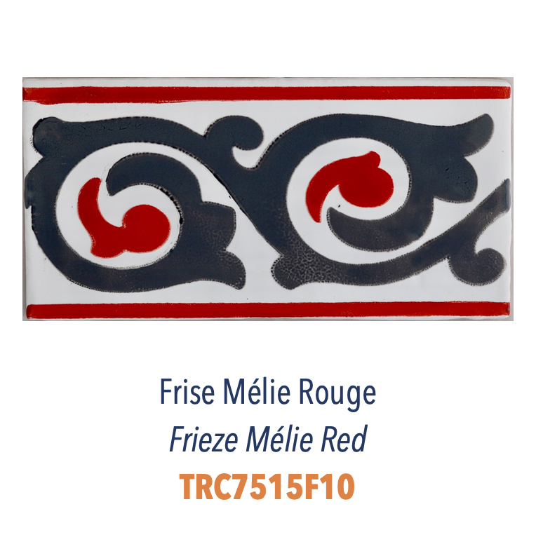 Carreau de faience émaillée sérigraphie à la main décor provencal typique Frise Mélie Rouge