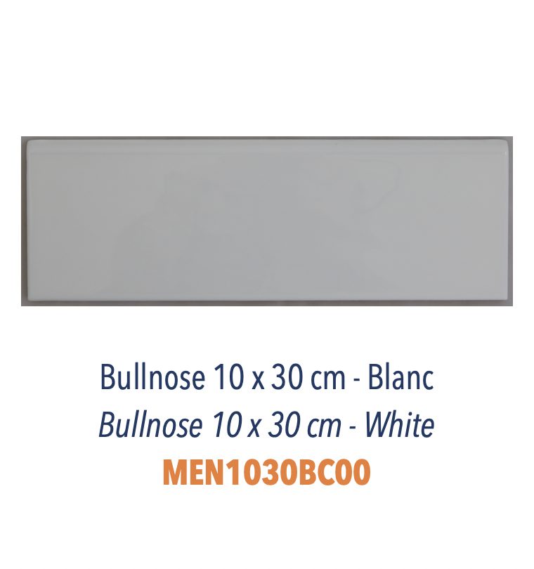 Bullnose Carreau avec bord arrondi Céramique 10 x 30 cm Blanc