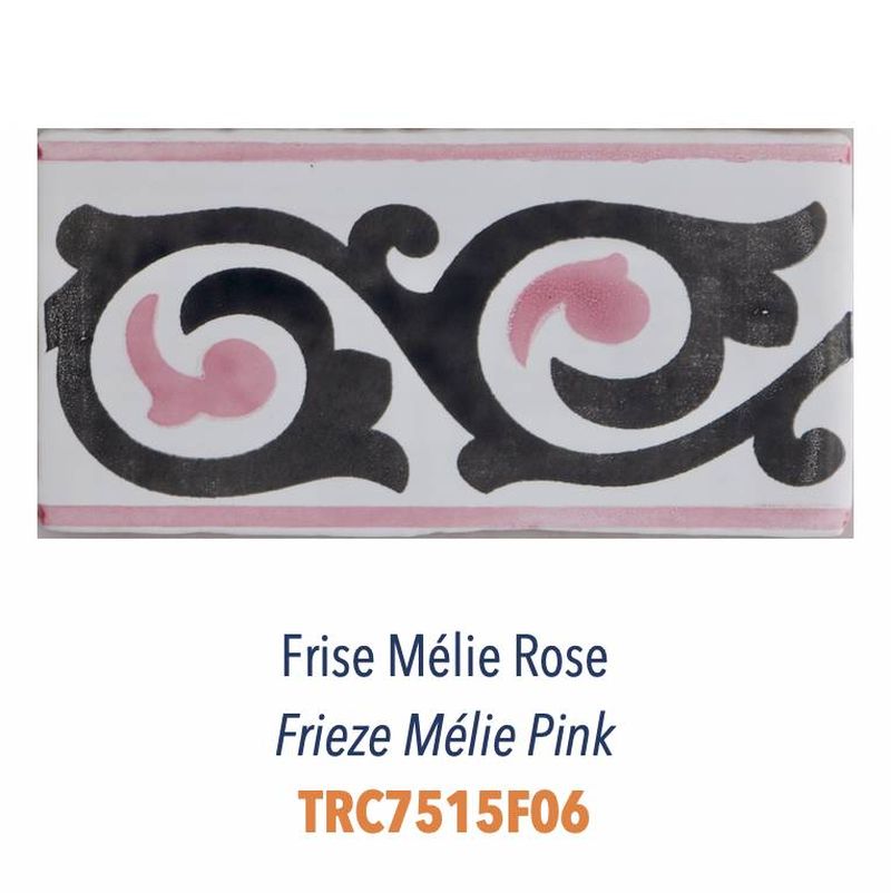 Carreau de faience émaillée sérigraphie à la main décor provencal typique Frise Mélie Rose