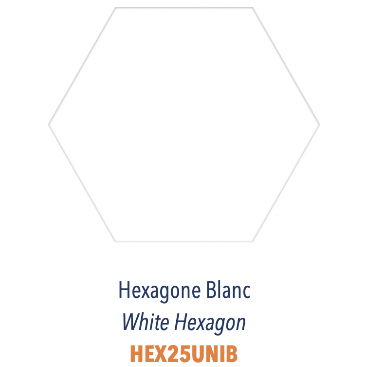 Carreau pour sol et mur forme hexagone en grès cérame facile d'entretien et pratique d'utilisation Uni blanc