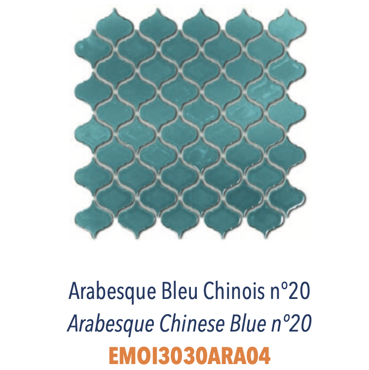 Mosaïque arabesque en grès cérame émaillé pour usage sur murs Bleu Chinois