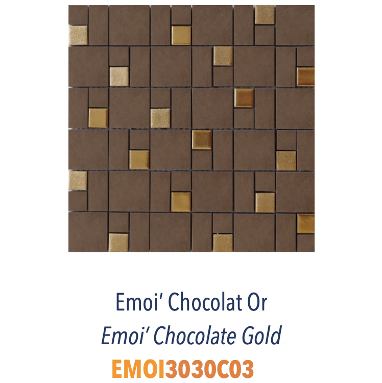 Mosaïque en grès cérame pleine masse très résistant et antidérapant pour usage sol et mur Carrés marrons avec inserts en or véritable Emoi Chocolat et Or