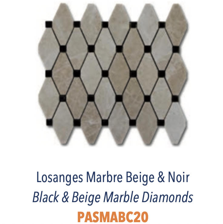 Mosaïques Marbre Noir, Blanc & Beige