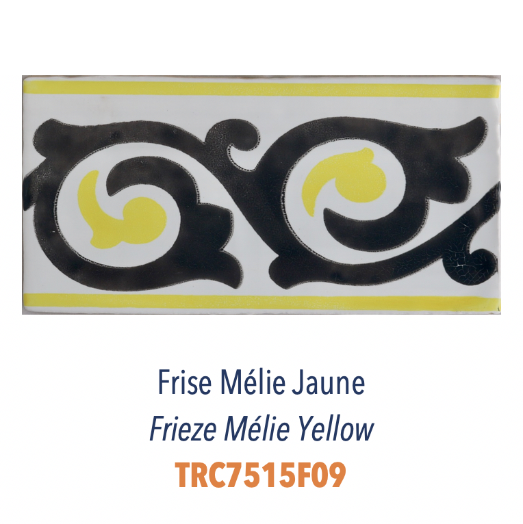 Carreau de faience émaillée sérigraphie à la main décor provencal typique Frise Mélie Jaune