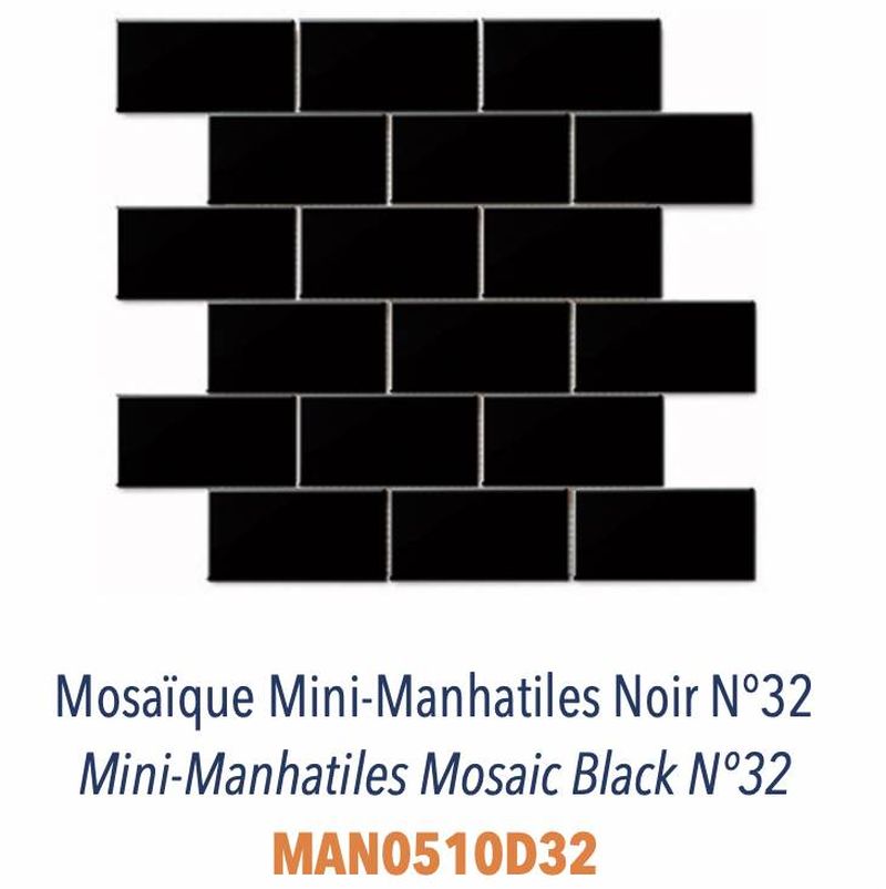 Mosaïque de mini-carreaux plats en faience émaillée Noir Brillant