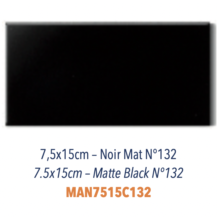 Carreau en céramique faience plat Finition matte Noir 7,5 x 15 cm