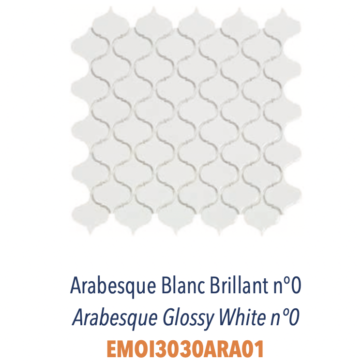 Mosaïque arabesque en grès cérame émaillé pour usage sur murs Blanc Brillant