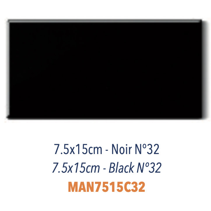 Carreau Céramique Plat 7,5 x 15 cm Noir Brillant