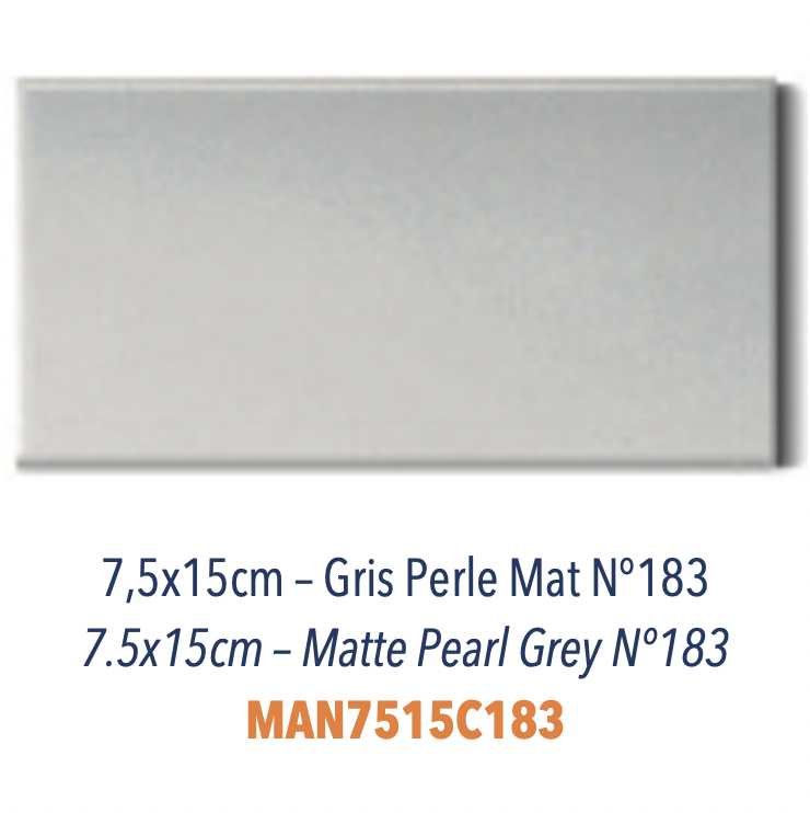 Carreau en céramique faience plat Finition matte Gris Perle 7,5 x 15 cm