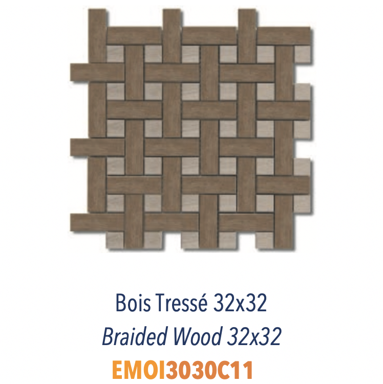 Mosaïque en grès cérame pleine masse très résistant et antidérapant pour usage sol et mur Tresse effet bois