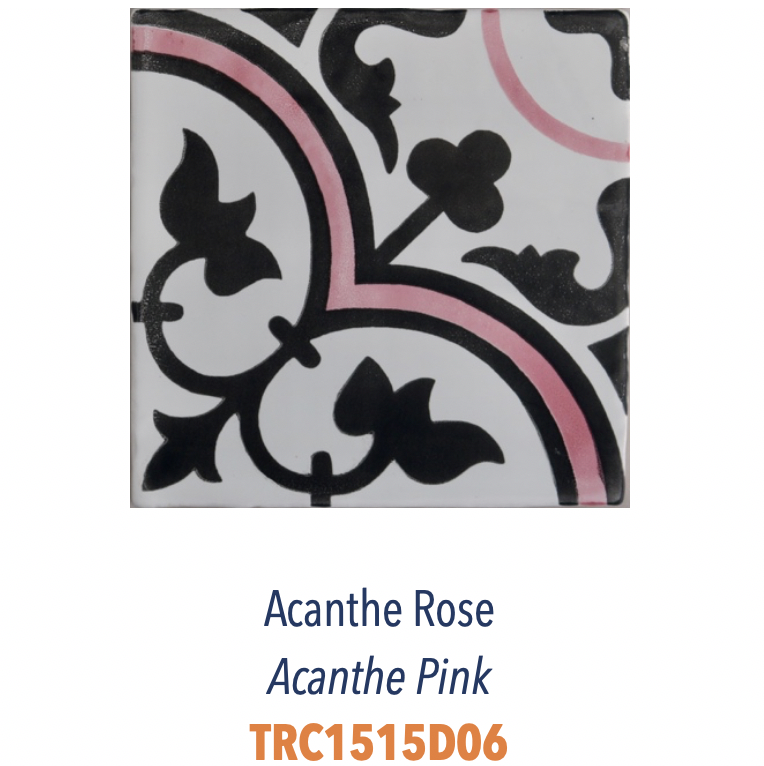 Carreau de faience émaillée sérigraphie à la main décor provencal typique Acanthe Rose