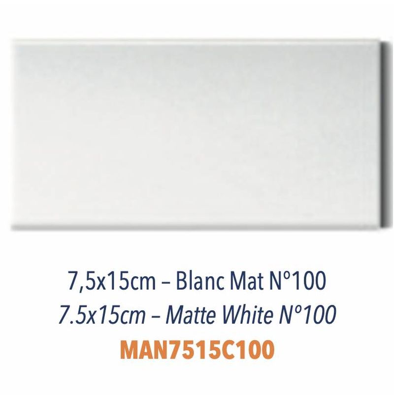 Carreau en céramique faience plat Finition matte Blanc 7,5 x 15 cm