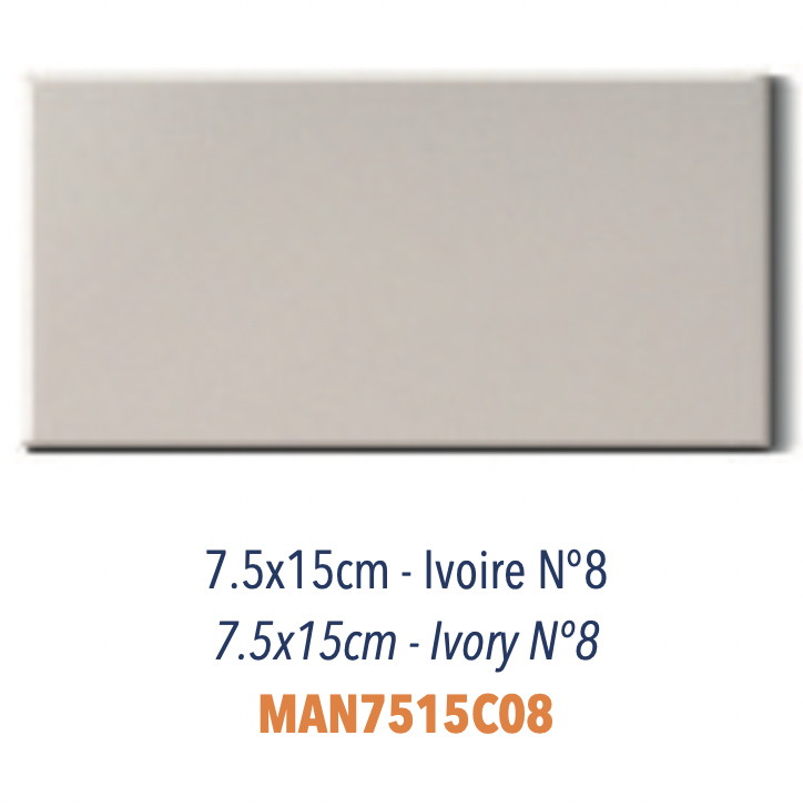 Carreau Céramique Plat 7,5 x 15 cm Ivoire Brillant