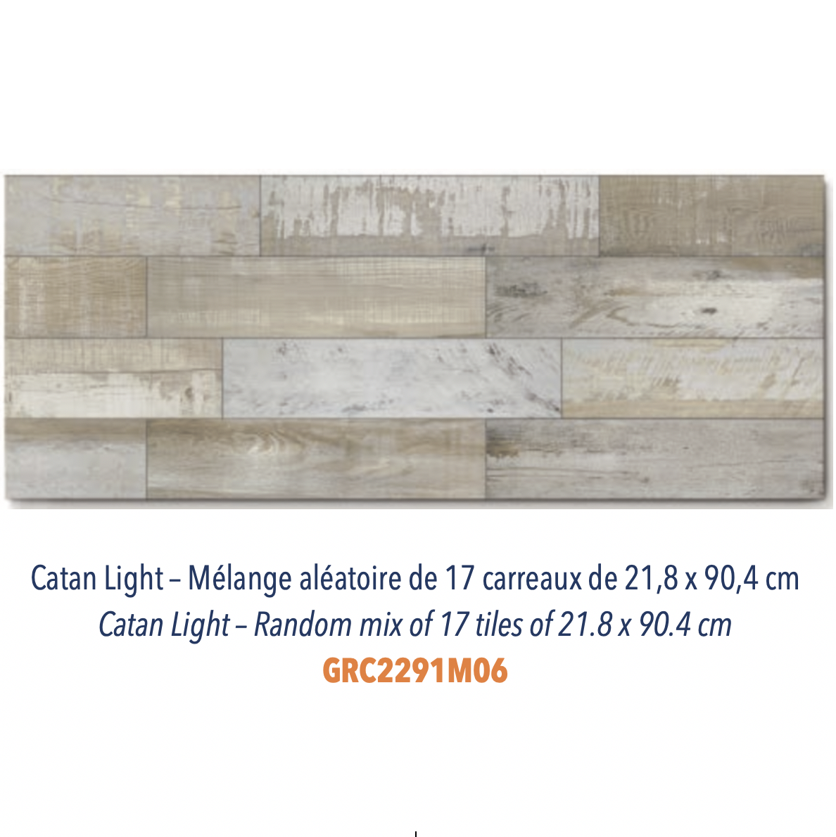 Mélange aléatoire de carreaux en grès cérame imitation parquet bois Catan Light