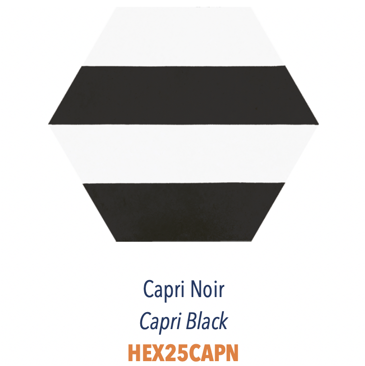 Carreau pour sol et mur forme hexagone en grès cérame facile d'entretien et pratique d'utilisation Capri Noir
