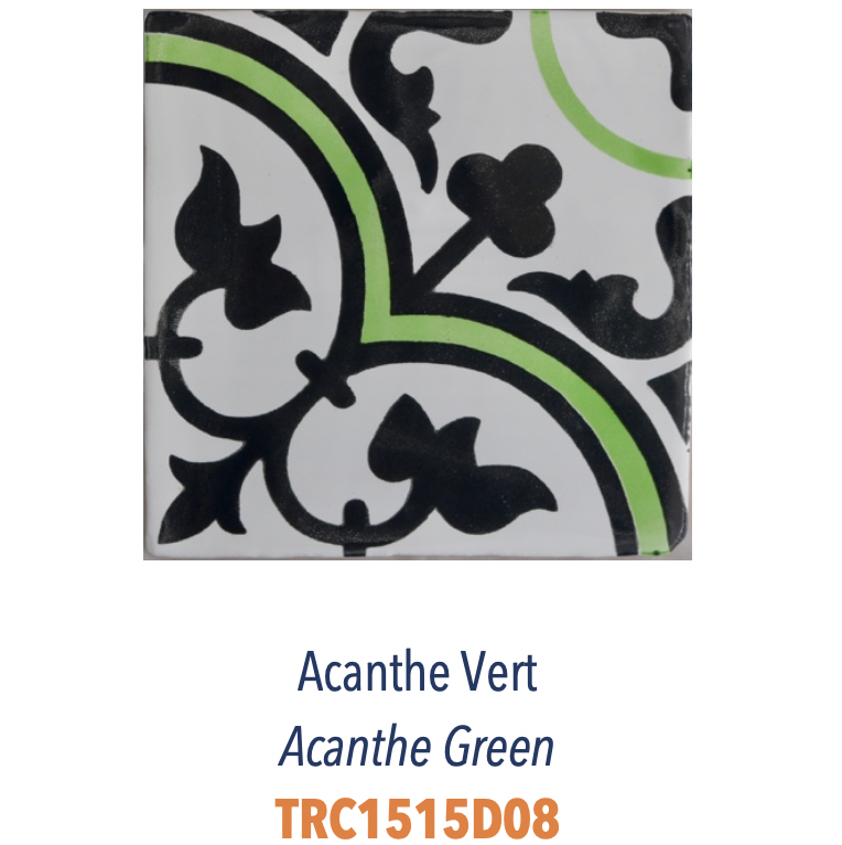 Carreau de faience émaillée sérigraphie à la main décor provencal typique Acanthe Vert