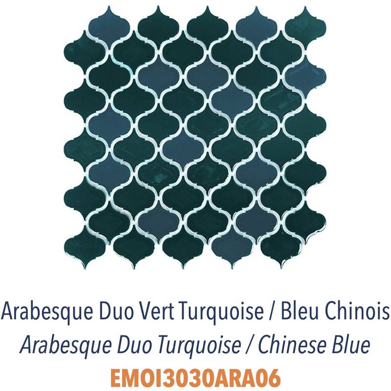 Mosaïque arabesque en grès cérame émaillé pour usage sur murs Duo Vert & Bleu