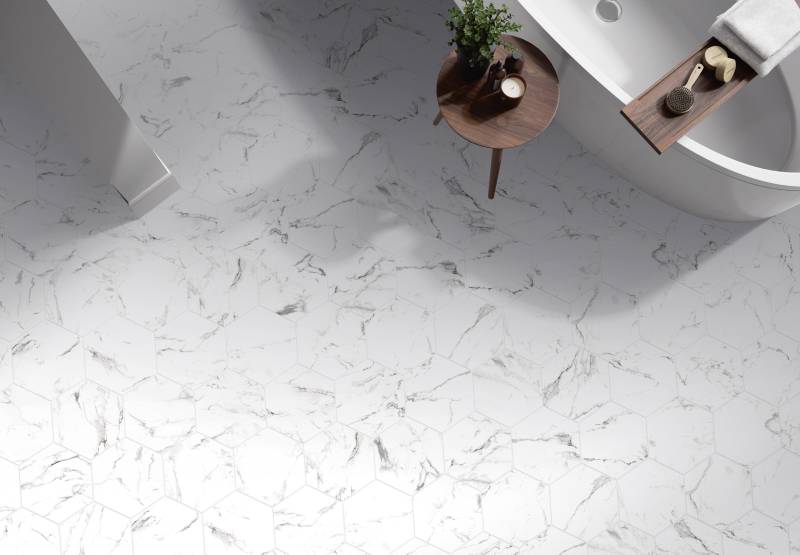 Grès Cérame - Hexagones & Kayak Effet Marbre et Bois