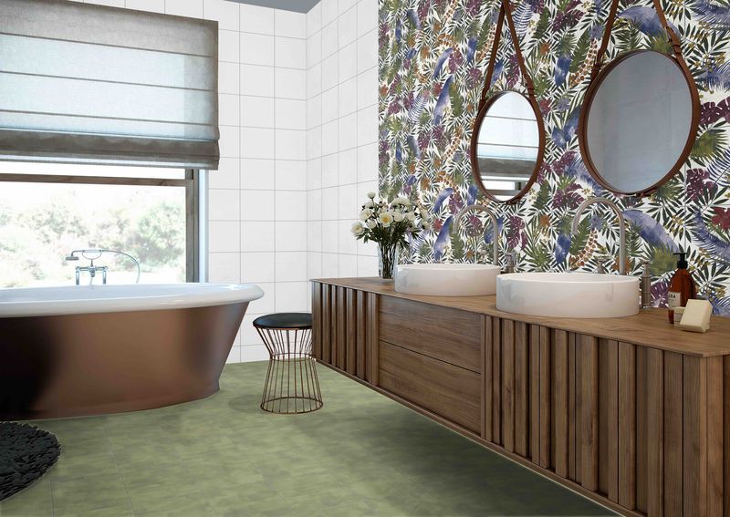 Salle de bains Tahiti en carreaux grès cérame 25x25 technologie sink - Ambiance Jungle