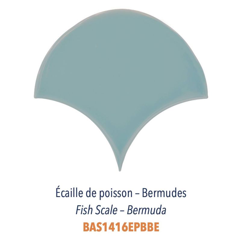 Ecaille de poisson Grand format faience émaillée Bleu Bermudes