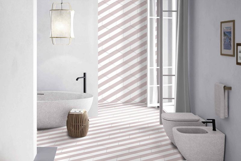 Sol et mur de salle de bains en carreaux hexagones grès cérame Capri Pink