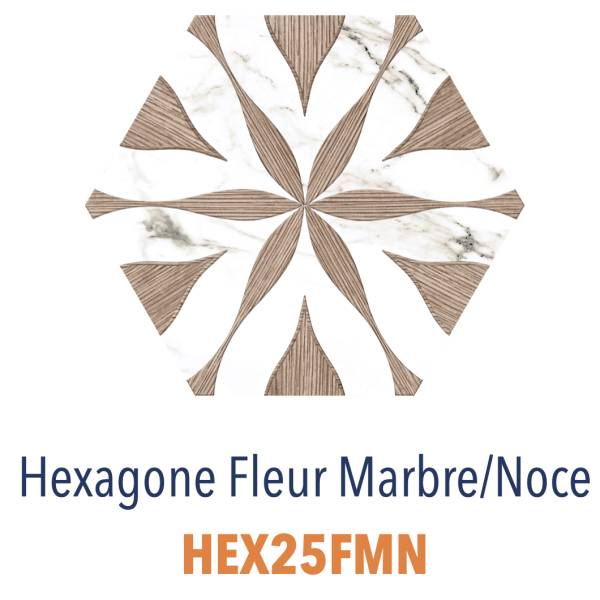Grès Cérame - Hexagones & Kayak Effet Marbre et Bois