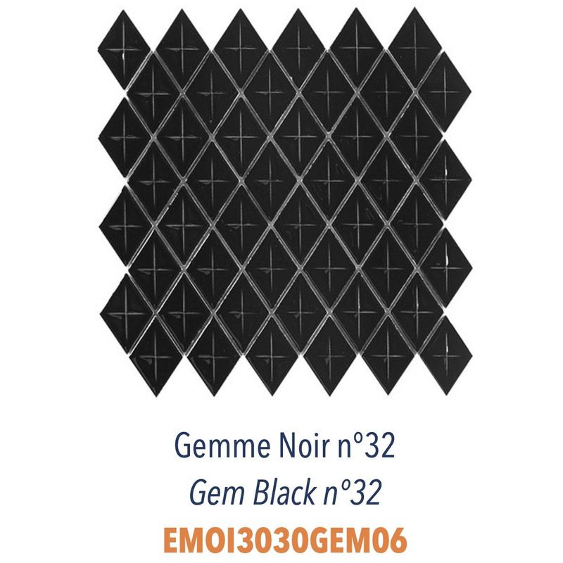 Mosaïque Losanges Gemme avec léger relief en grès cérame émaillé pour usage sur murs Noir