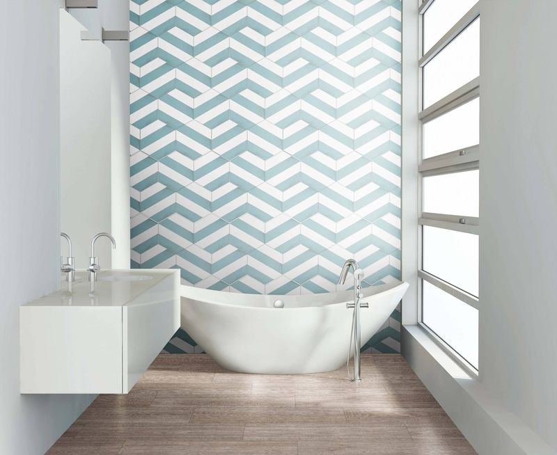Mur derrière baignoire en carreaux hexagones grès cérame Capri Aqua