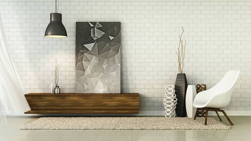 Salon moderne et contemporain en carreaux plats en céramique de couleur mat