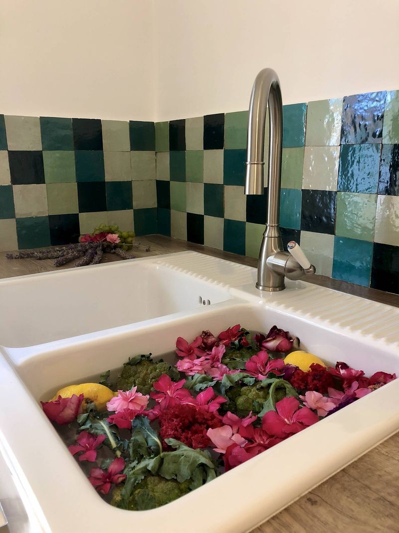 Crédence Buanderie en Patchwork Zellige Vert Pâle, Galaxie, Lagon, Ste Croix, Horizon